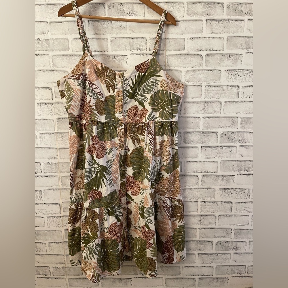 Tropical Leaf Print Sundress — Green & Tan